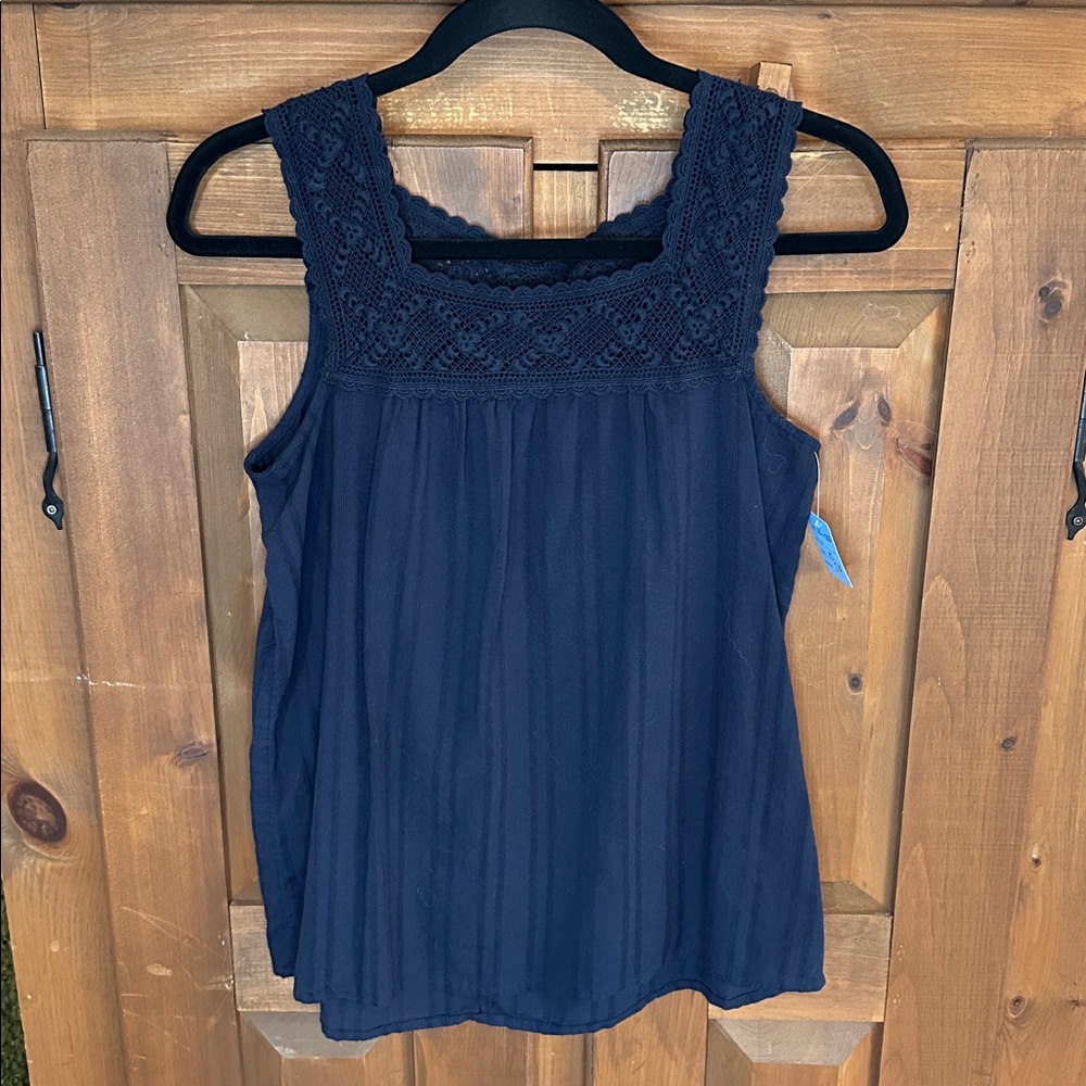 Bundle 5 items @ 5$, pay only 15$ - 2 items free! Dark Blue Lace Trim Top